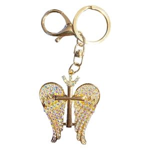 Gold Angel Wing Keychain with Rhinestones